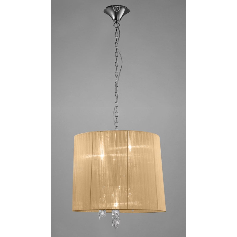 Tiffany 3+3 Pendant Light in Polished Chrome with Soft Bronze Shade and Clear Crystal Accents