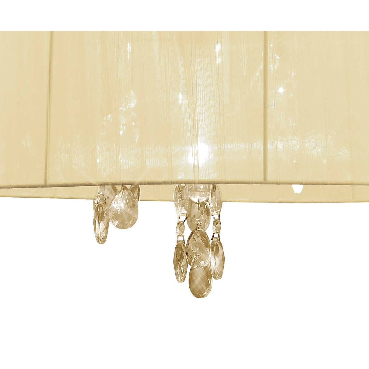 Tiffany Pendant Chandelier, French Gold with Cream Shade & Clear Crystal Elegance