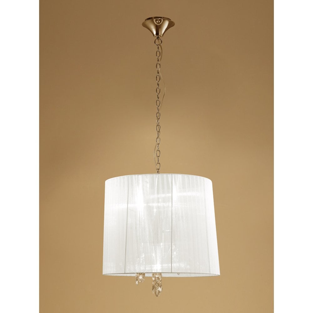 Tiffany FG Pendant Light: 3+3 Light E14+G9, French Gold with White Shade & Clear Crystal