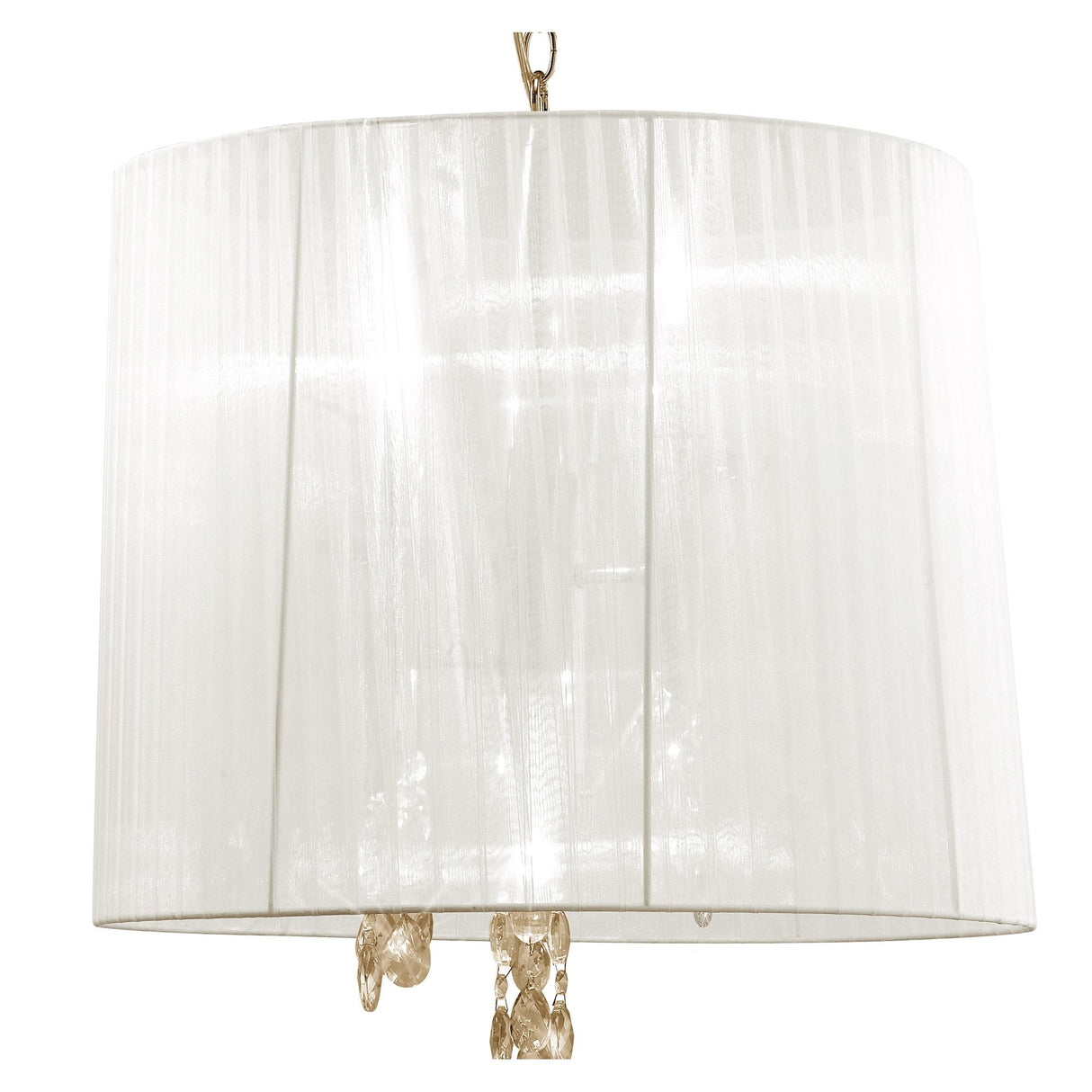 Tiffany FG Pendant Light: 3+3 Light E14+G9, French Gold with White Shade & Clear Crystal