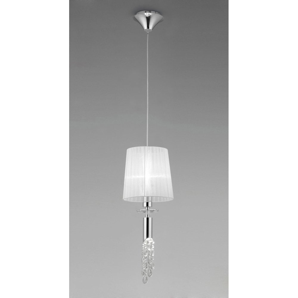Elegant Polished Chrome Pendant with White Shade & Clear Crystal Design by Tiffany Collection