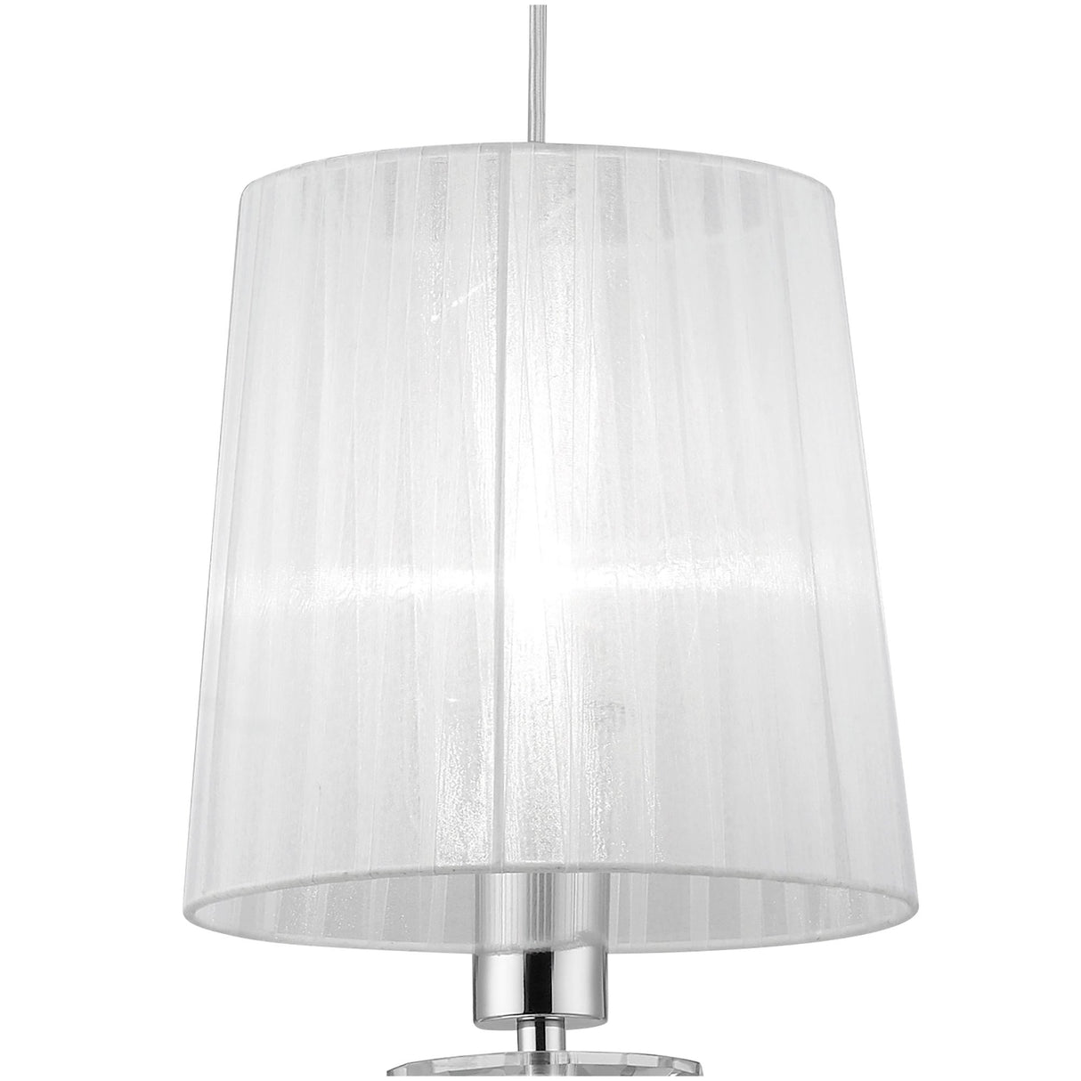 Elegant Polished Chrome Pendant with White Shade & Clear Crystal Design by Tiffany Collection