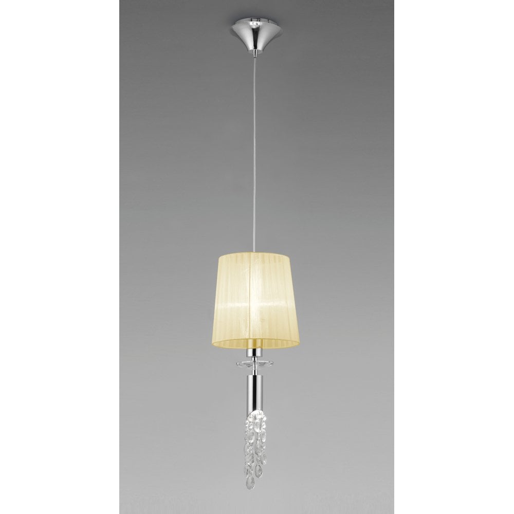 Tiffany Pendant Light: Dual Light E27+G9 in Polished Chrome with Cream Shade & Clear Crystal