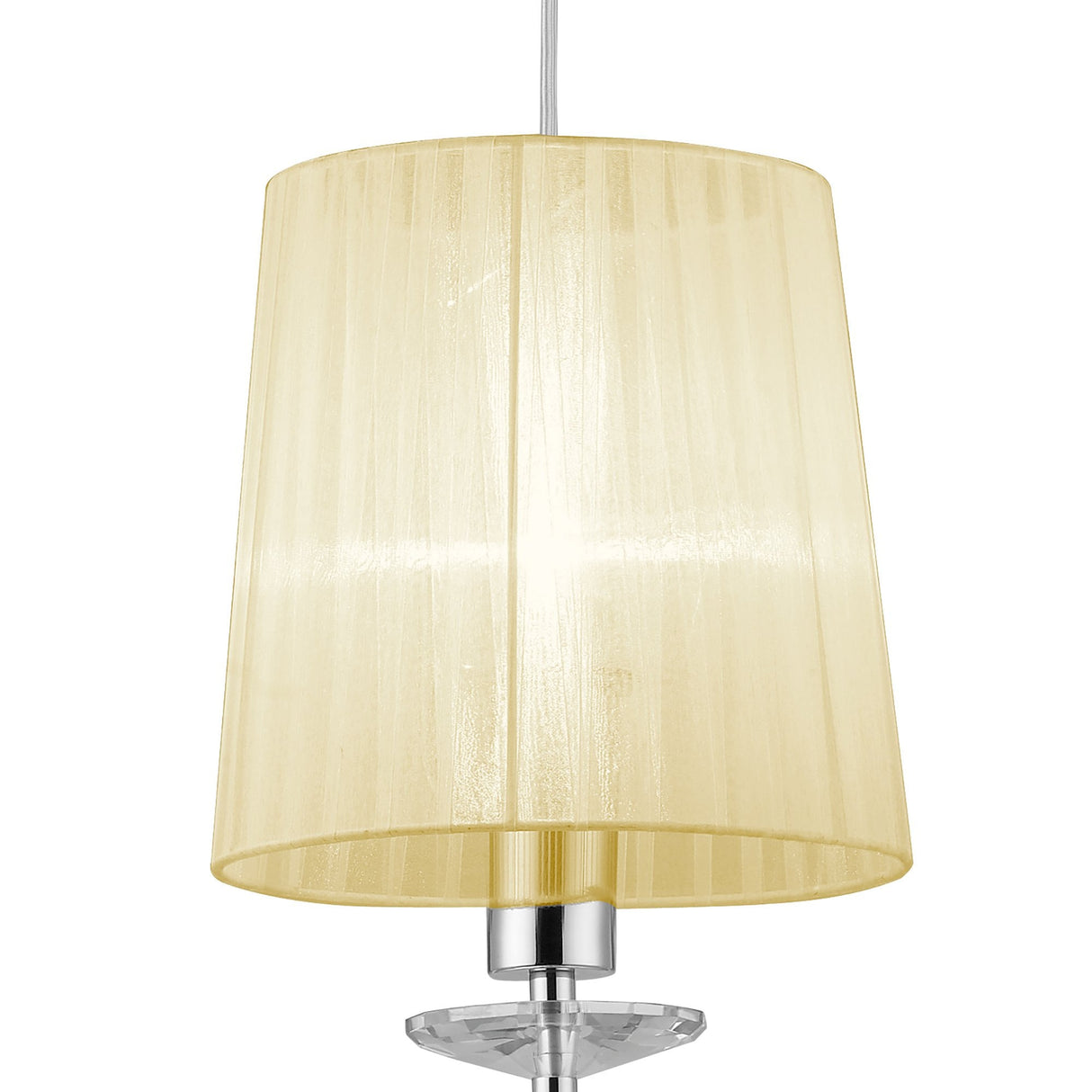Tiffany Pendant Light: Dual Light E27+G9 in Polished Chrome with Cream Shade & Clear Crystal