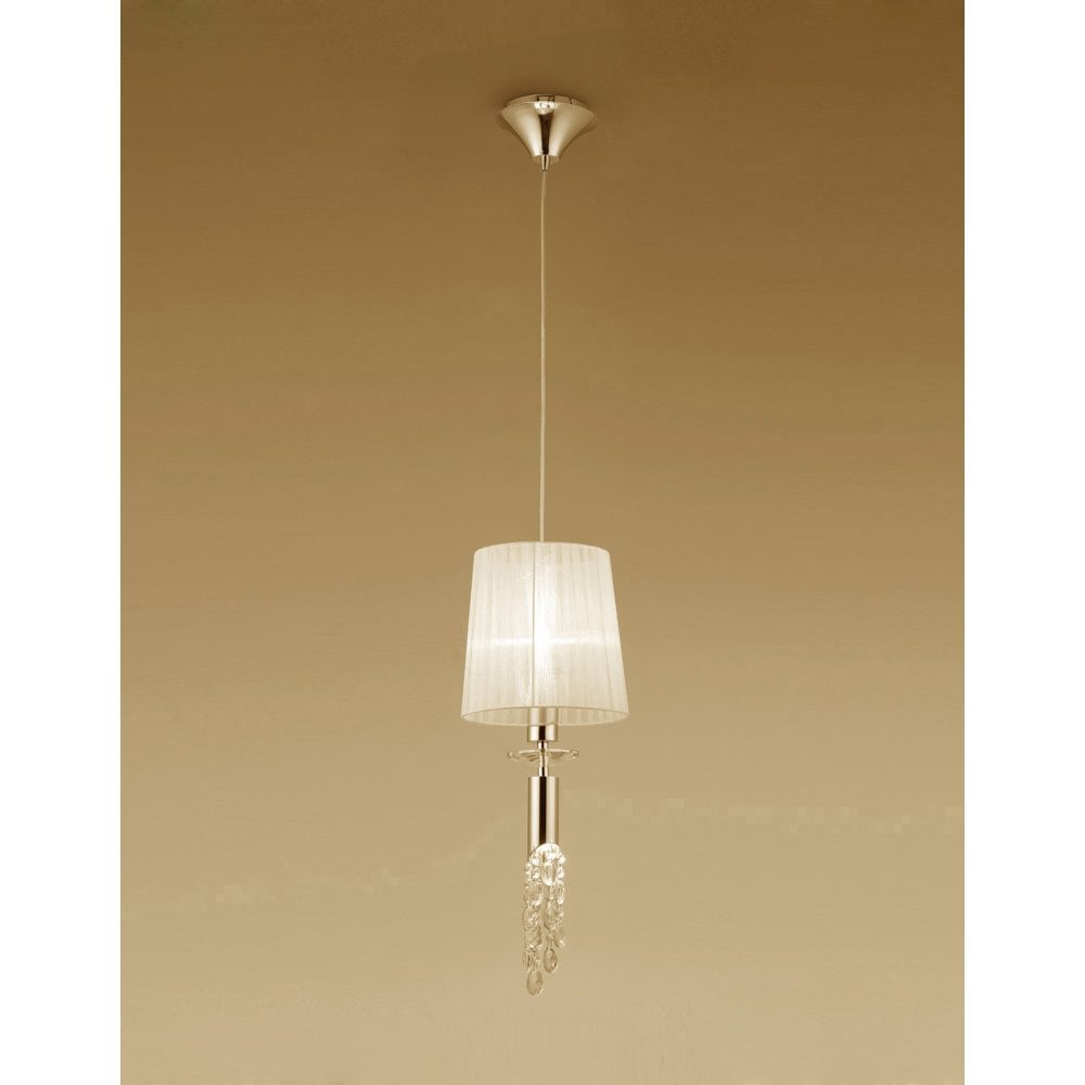 Tiffany French Gold Pendant with Cream Shade & Clear Crystal Elegance