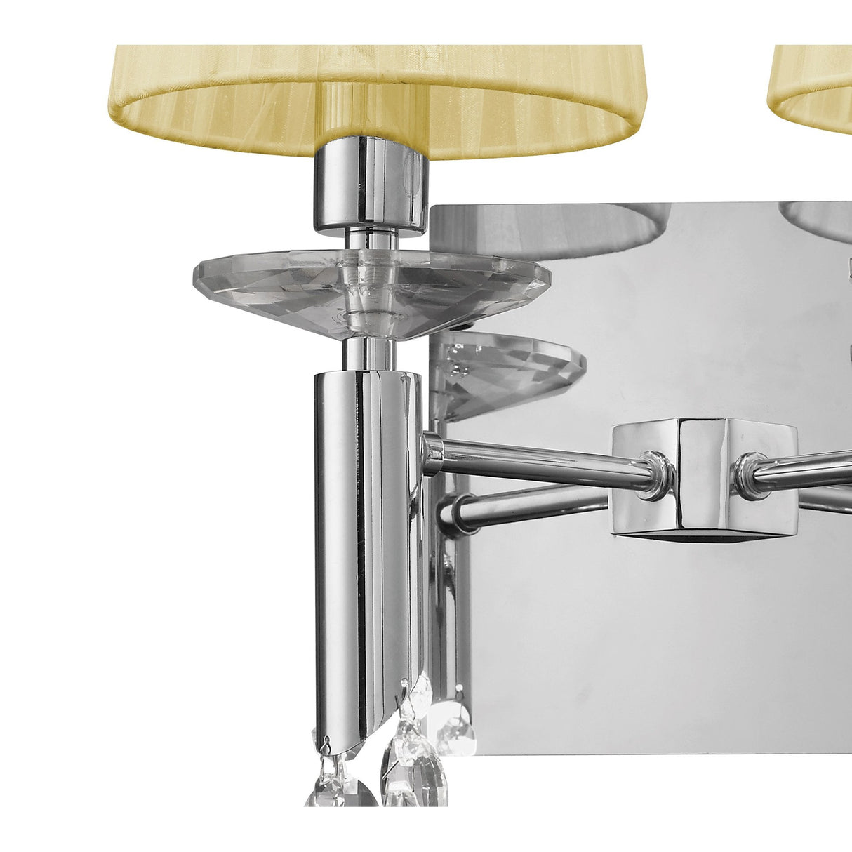 Sophisticated Switched Wall Lamp with Crystal Accents and Cream Shades in Polished Chrome