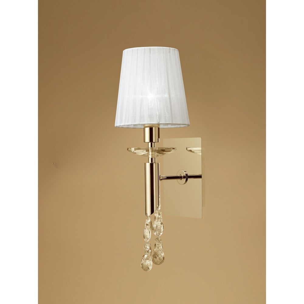 Radiant Elegance: French Gold Tiffany Wall Lamp with Crystal Cascade