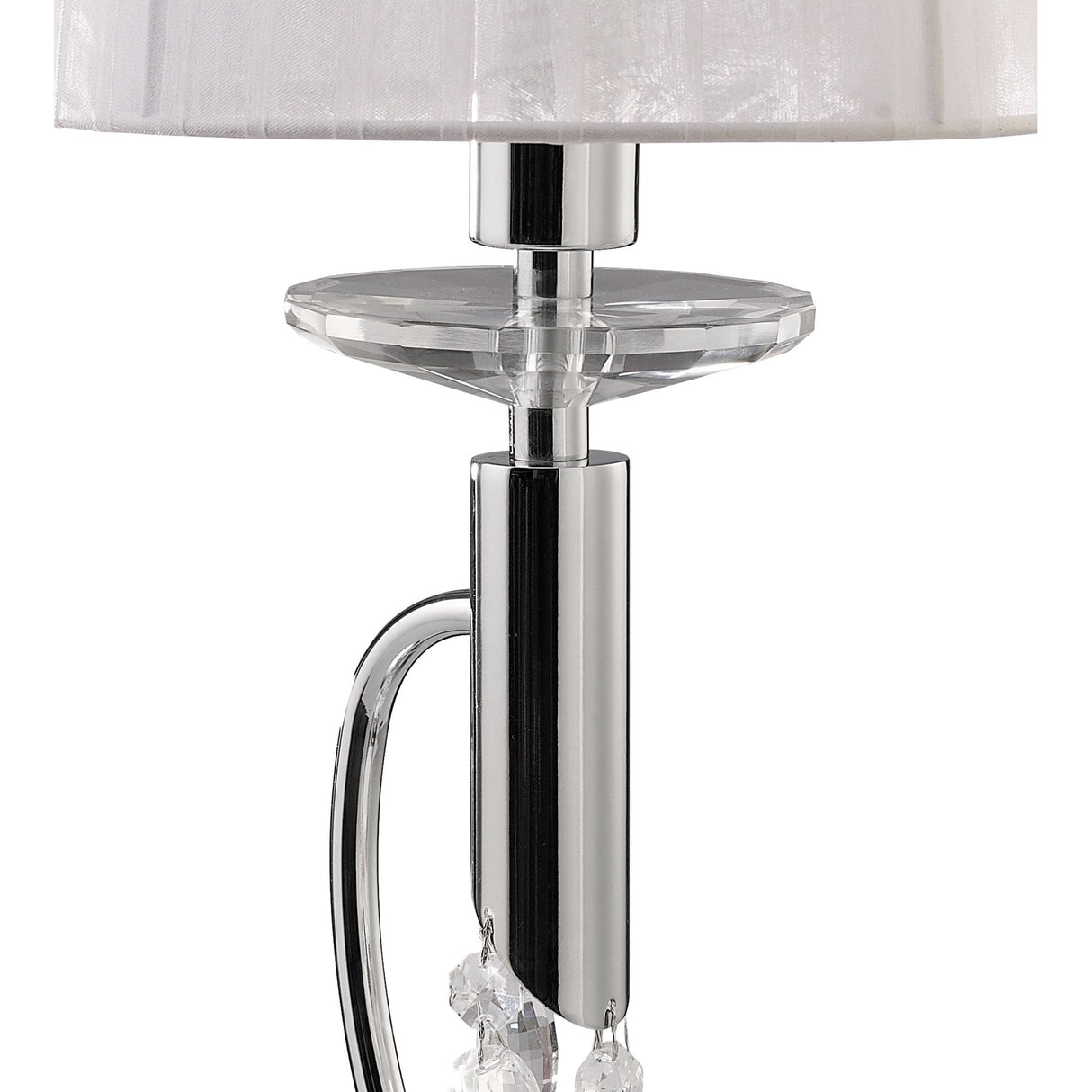 Tiffany Elegance: Dual-Light Polished Chrome Table Lamp with White Shade & Crystal Accents