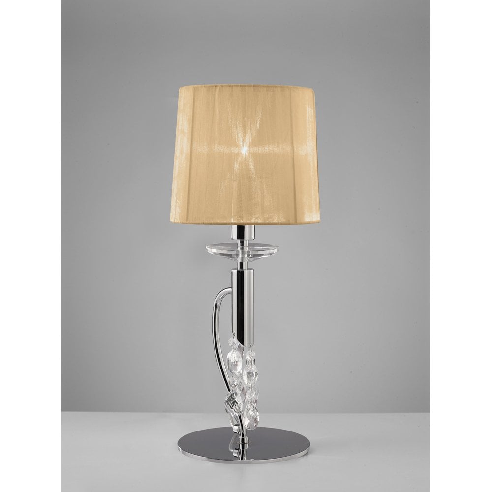 Tiffany Dual-Light Table Lamp with Polished Chrome Finish and Soft Bronze Shade Featuring Clear Crystal Accents