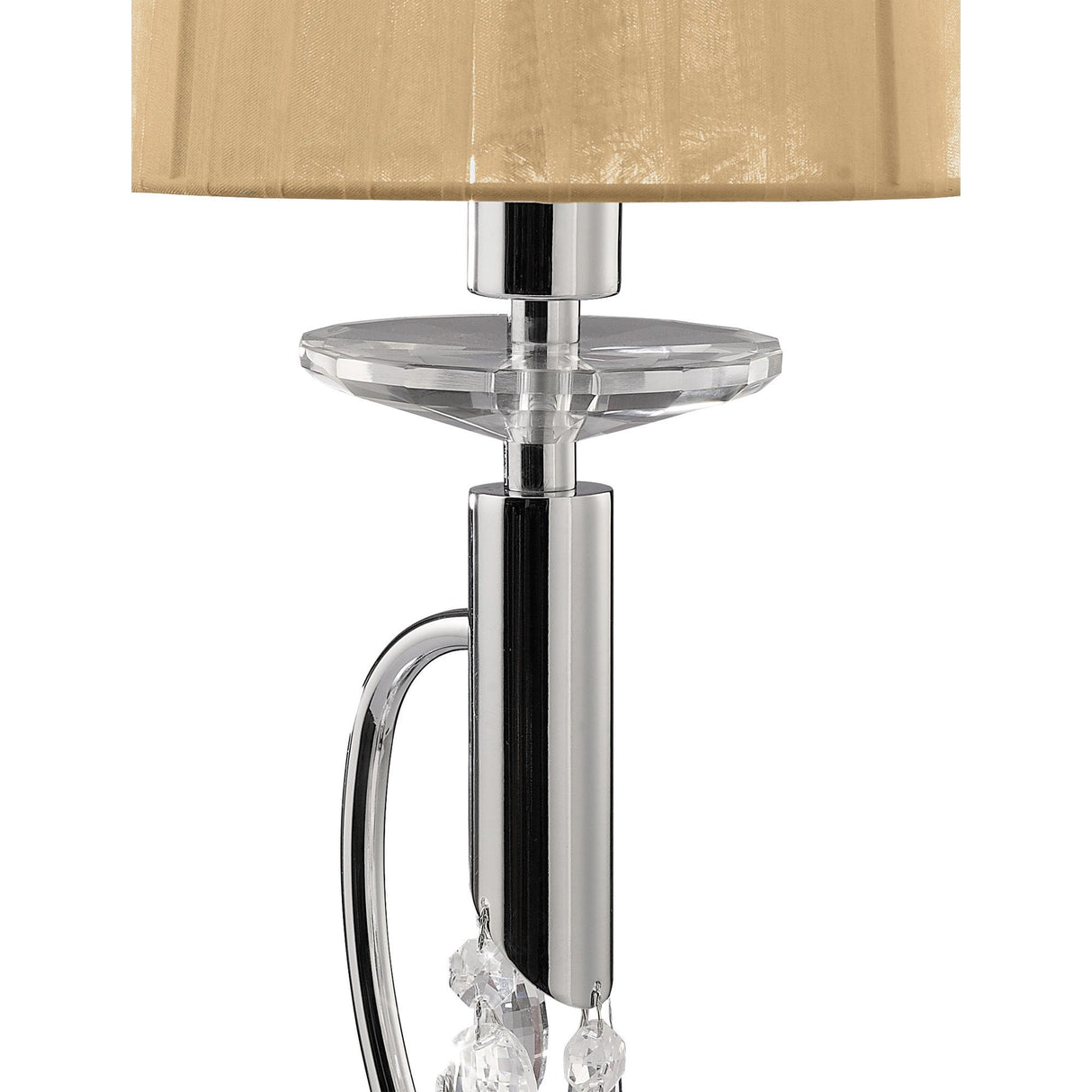 Tiffany Dual-Light Table Lamp with Polished Chrome Finish and Soft Bronze Shade Featuring Clear Crystal Accents