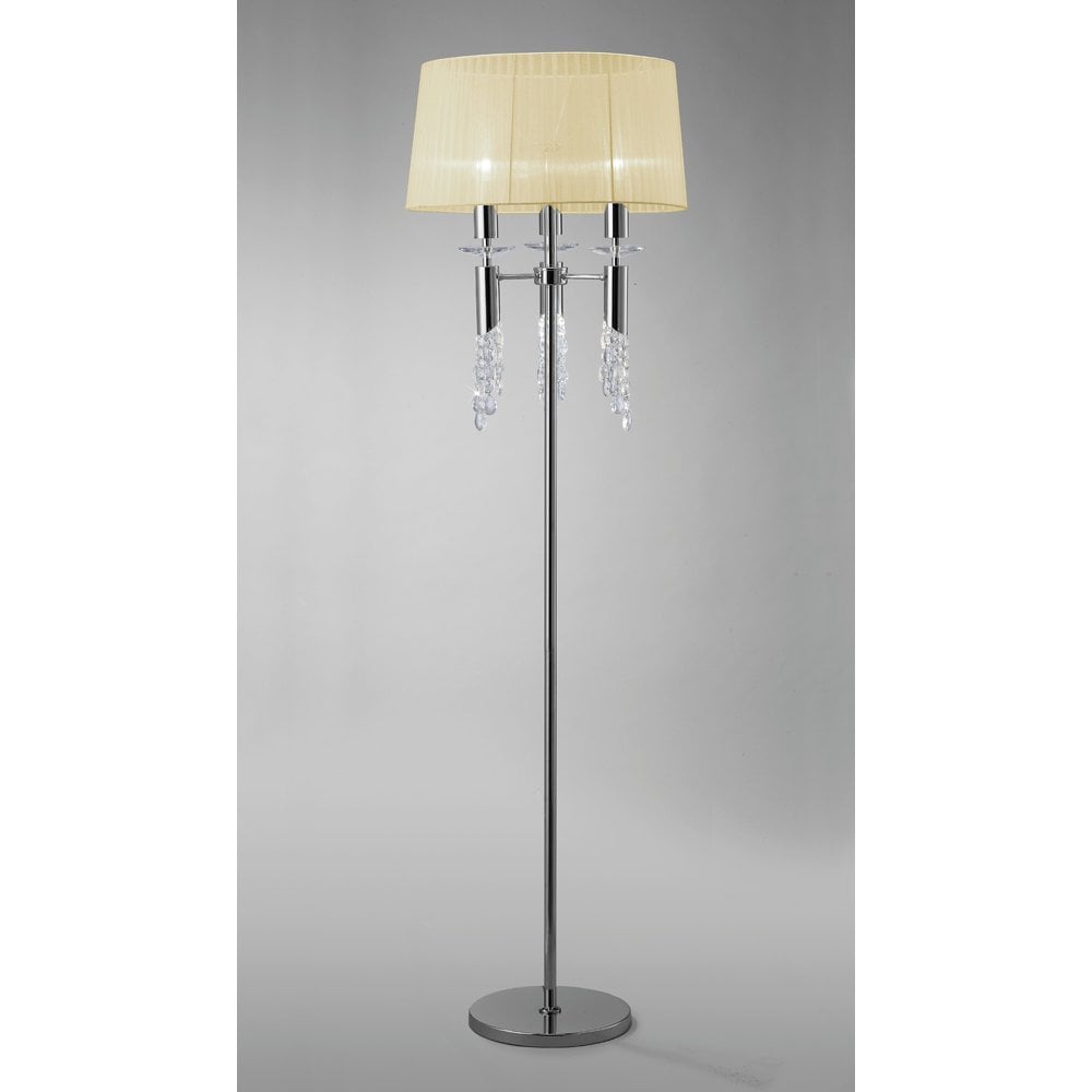 Elegant Tiffany Floor Lamp with Crystal Accents and Cream Shade in Polished Chrome