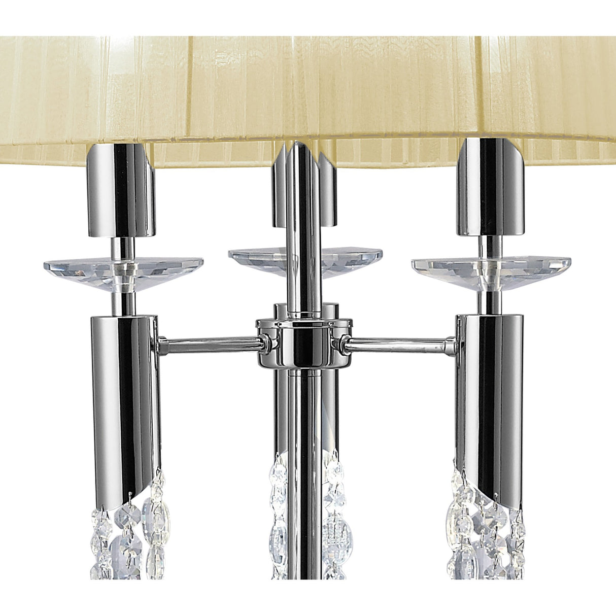 Elegant Tiffany Floor Lamp with Crystal Accents and Cream Shade in Polished Chrome