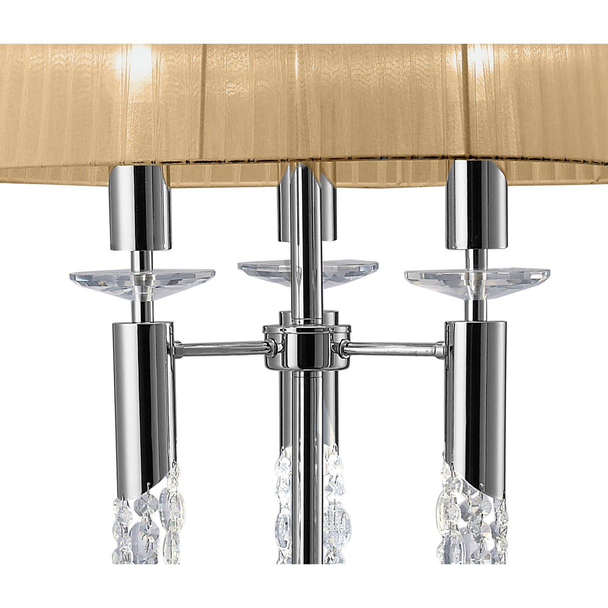 Elegant Tiffany Crystal Floor Lamp: Polished Chrome with Soft Bronze Shade and Clear Accents