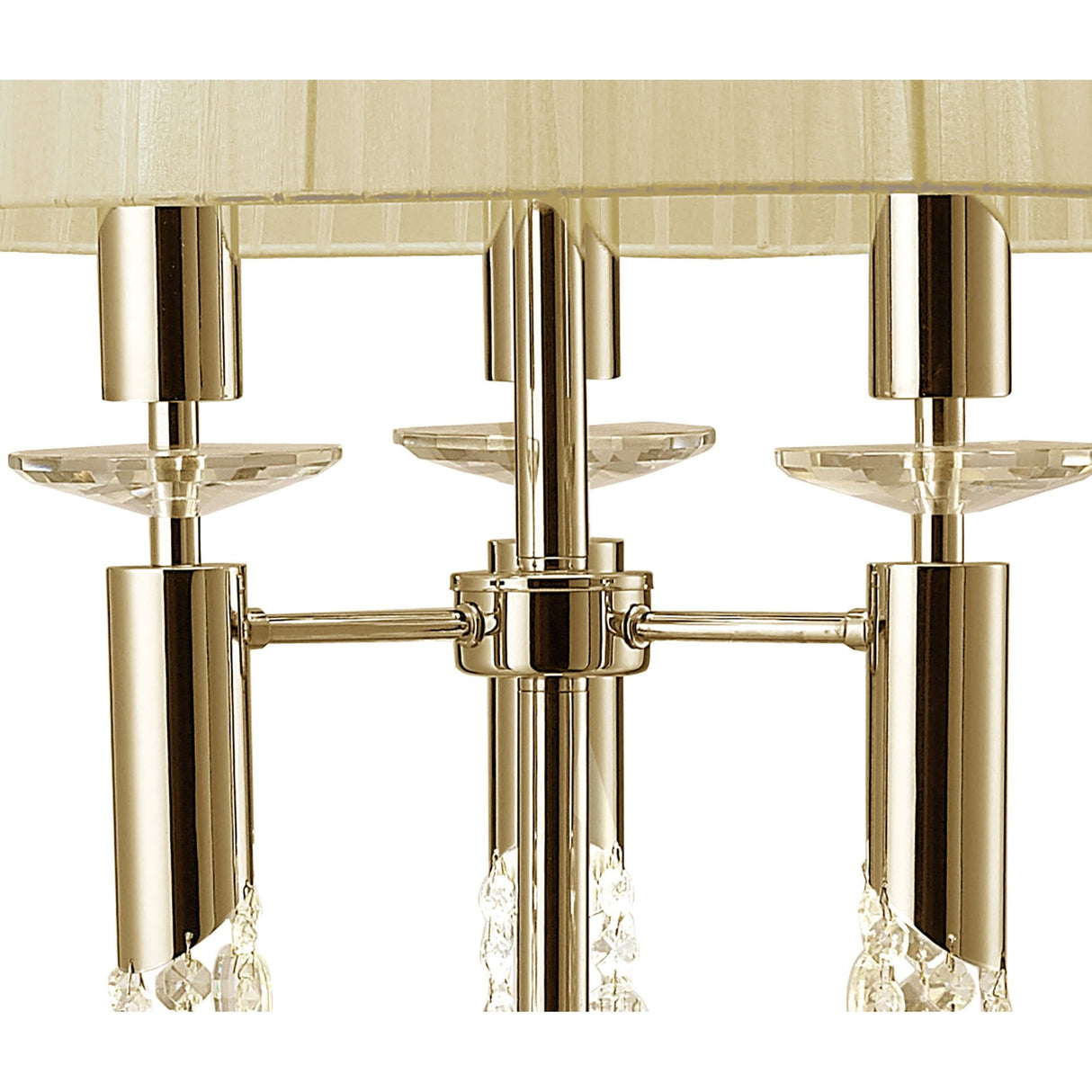 Tiffany Cascading Elegance Floor Lamp: 3+3 Light French Gold & Cream with Clear Crystal