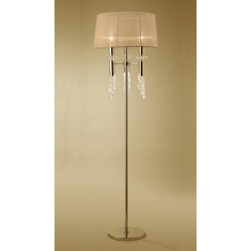 French Gold Tiffany Floor Lamp with Soft Bronze Shade and Crystal Accents