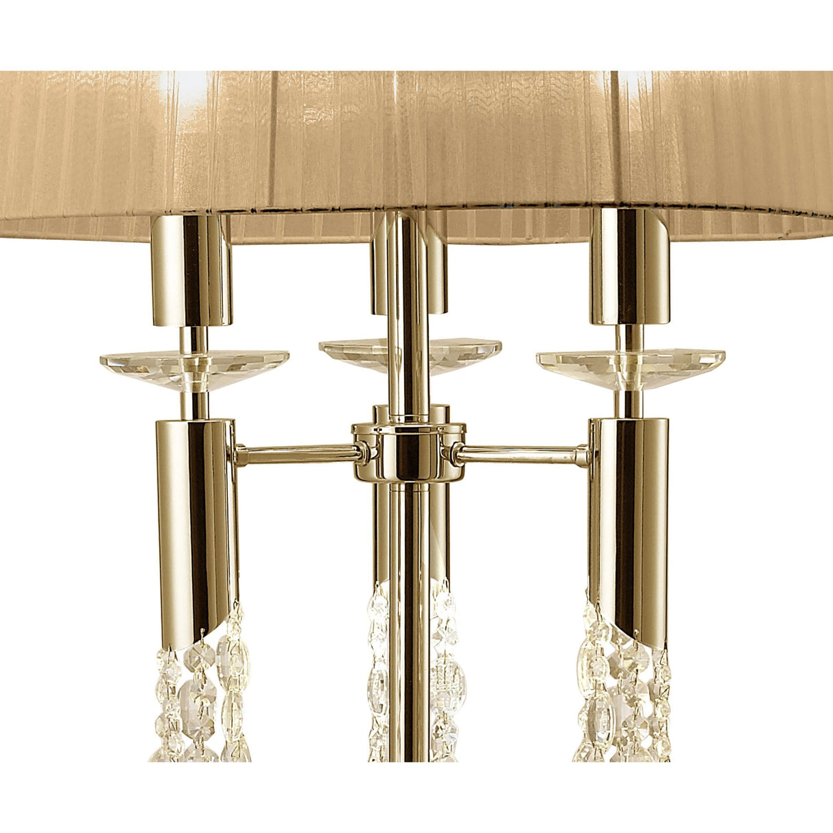 French Gold Tiffany Floor Lamp with Soft Bronze Shade and Crystal Accents