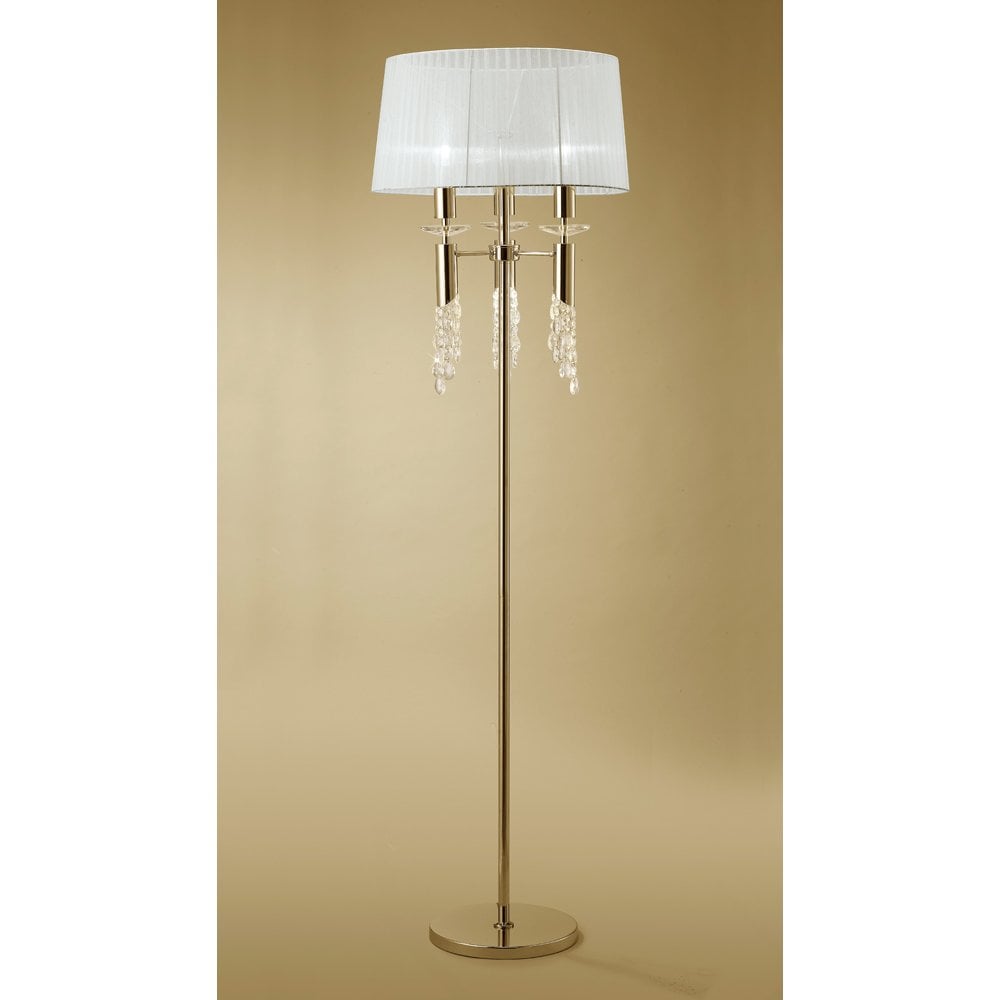 Elegant Tiffany Floor Lamp with French Gold Finish and Clear Crystal Accents