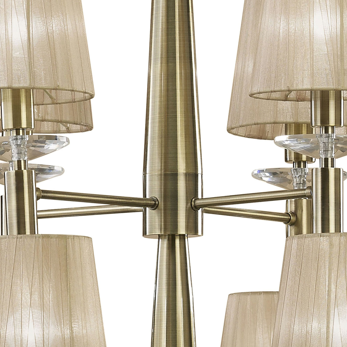 Tiffany Dual-Tier 24-Light Chandelier in Antique Brass with Soft Bronze Shades & Clear Crystal