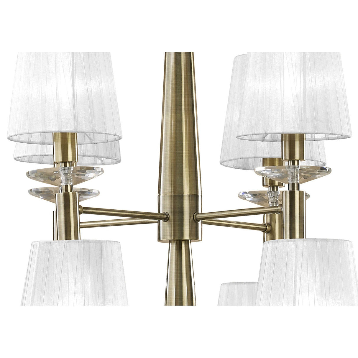 Elegant Two-Tier Tiffany Pendant: 24-Light Antique Brass with White Shades & Clear Crystal