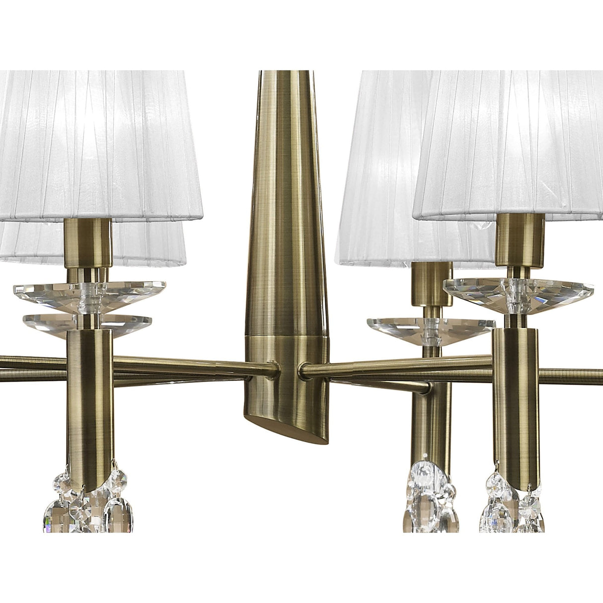 Elegant Two-Tier Tiffany Pendant: 24-Light Antique Brass with White Shades & Clear Crystal