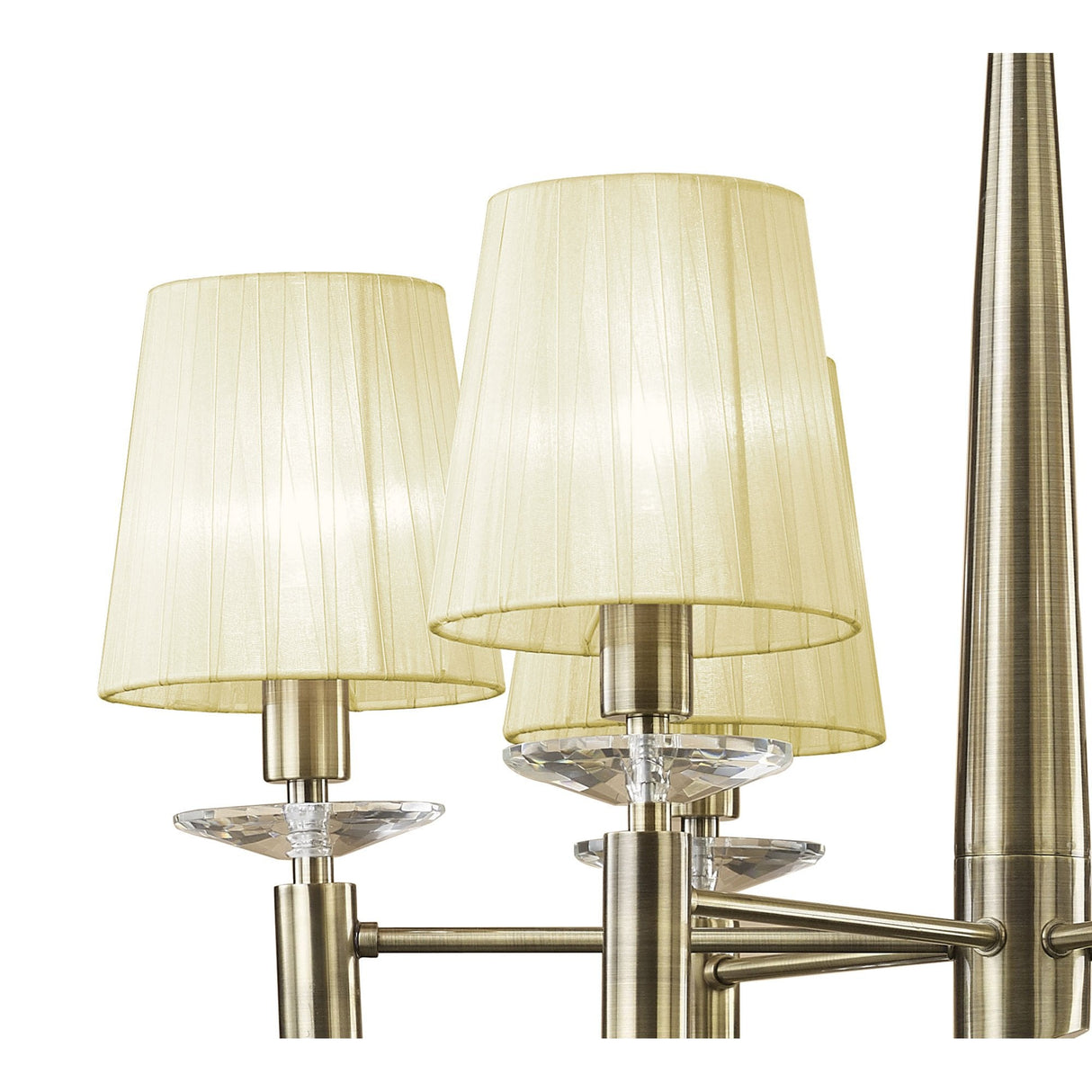 M3871 Tiffany Antique Brass Pendant with Cream Shades and Clear Crystal Elegance