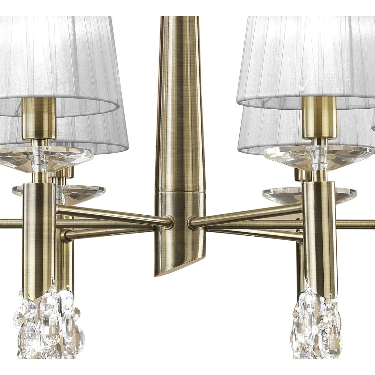 Tiffany Pendant 6+6 Light E14+G9, Antique Brass with White Shades & Clear Crystal Elegance