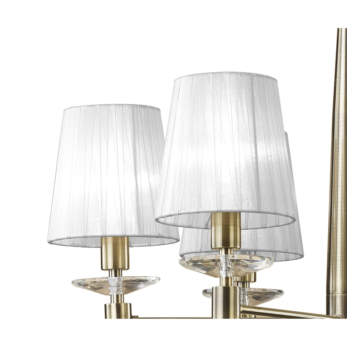 Tiffany Pendant 6+6 Light E14+G9, Antique Brass with White Shades & Clear Crystal Elegance