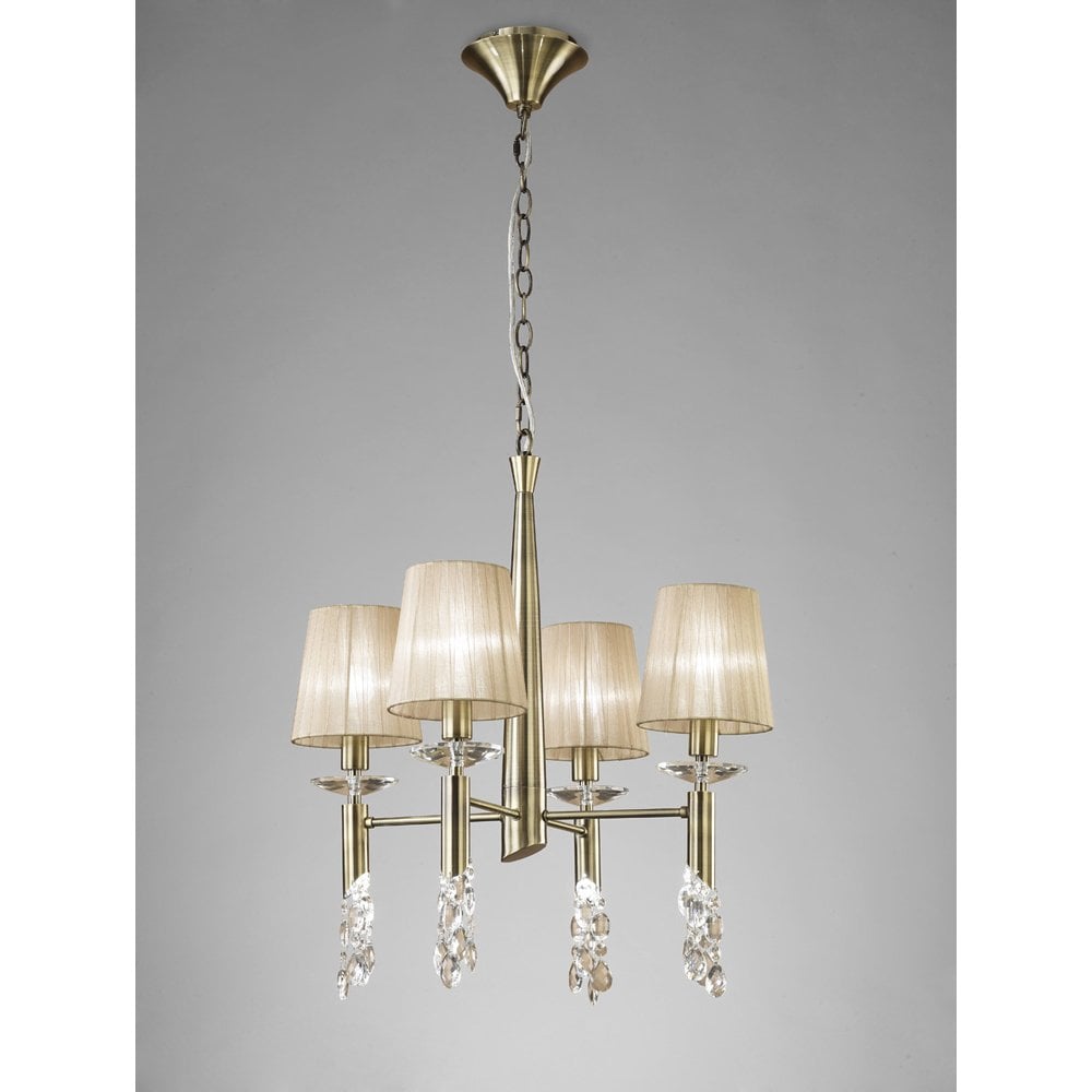 Tiffany Pendant Light: Antique Brass with Soft Bronze Shades & Crystal Elegance
