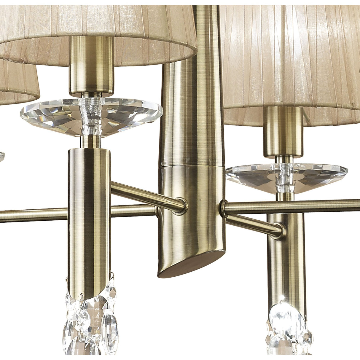 Tiffany Pendant Light: Antique Brass with Soft Bronze Shades & Crystal Elegance
