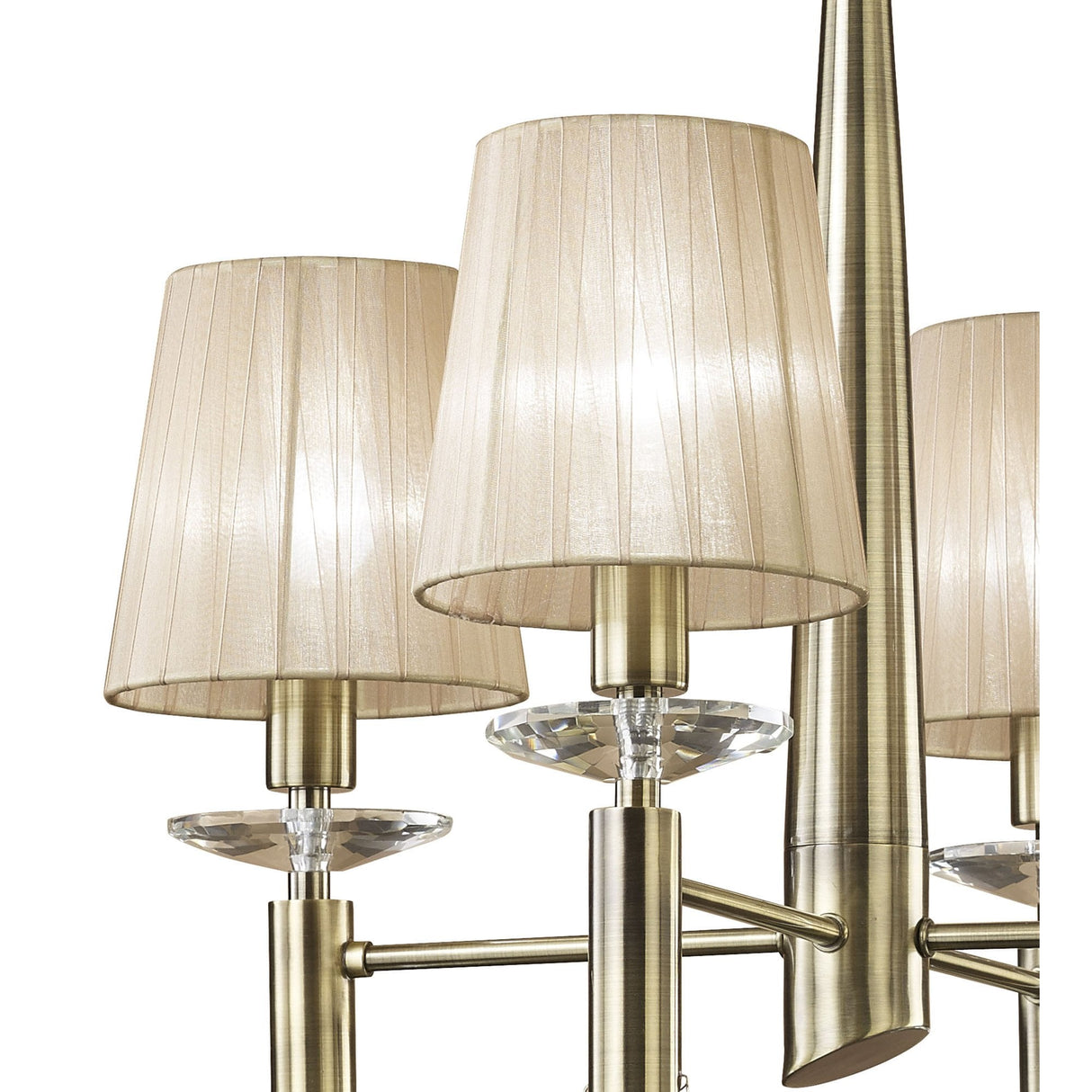 Tiffany Pendant Light: Antique Brass with Soft Bronze Shades & Crystal Elegance