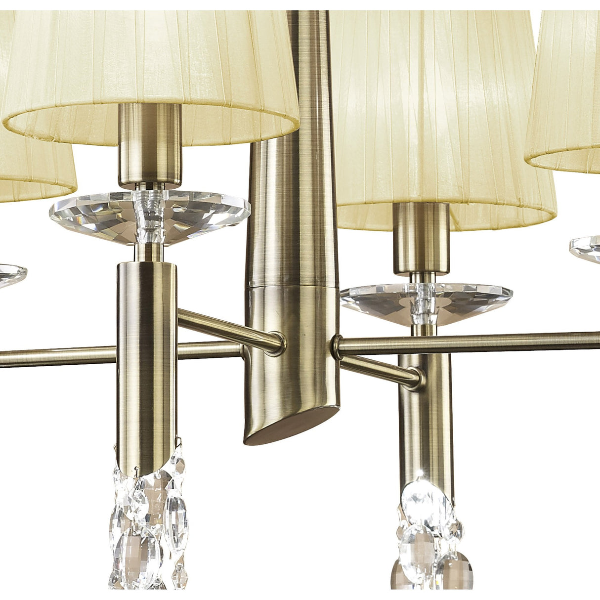 Elegant Tiffany 8-Light Pendant in Antique Brass with Cream Shades & Crystal Accents