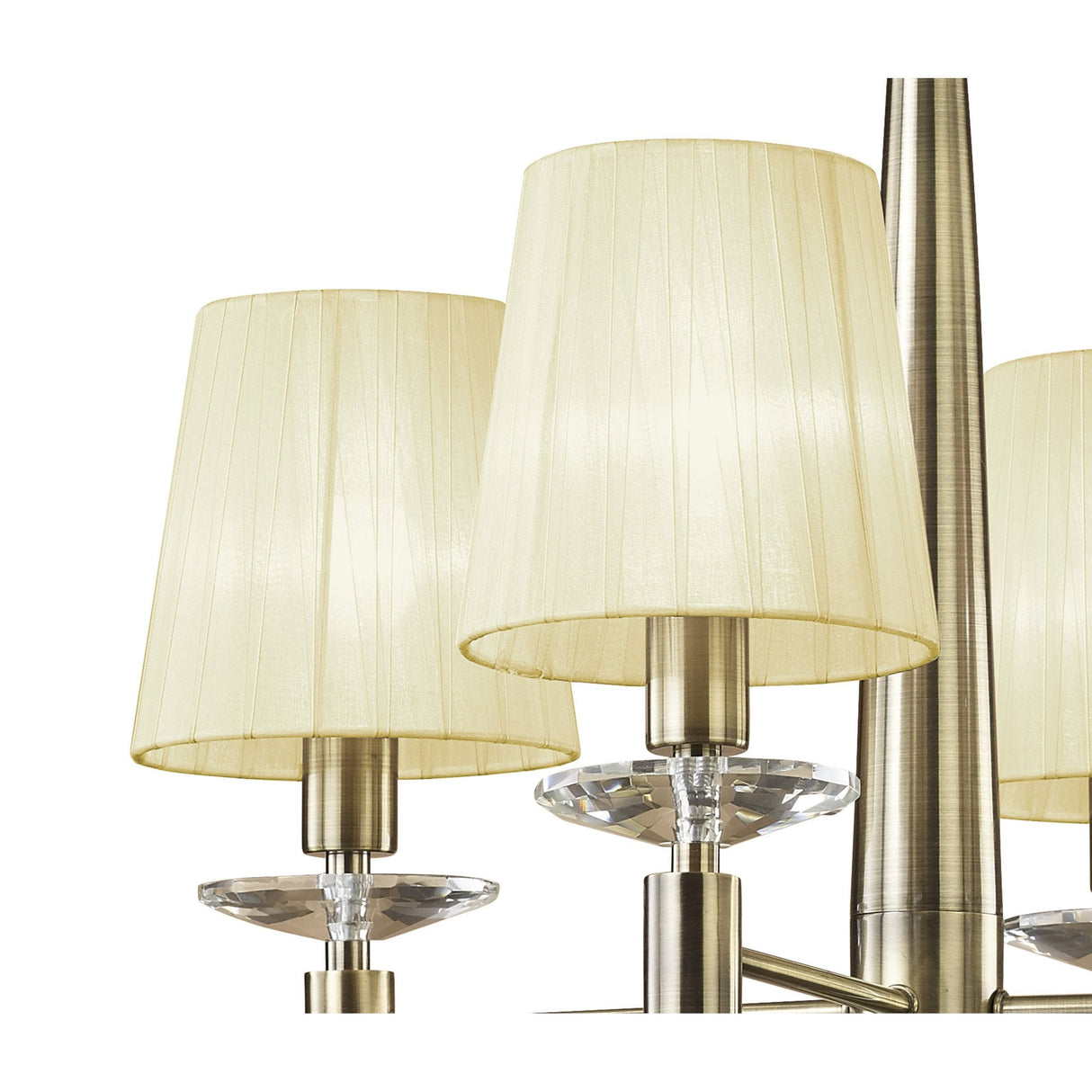 Elegant Tiffany 8-Light Pendant in Antique Brass with Cream Shades & Crystal Accents