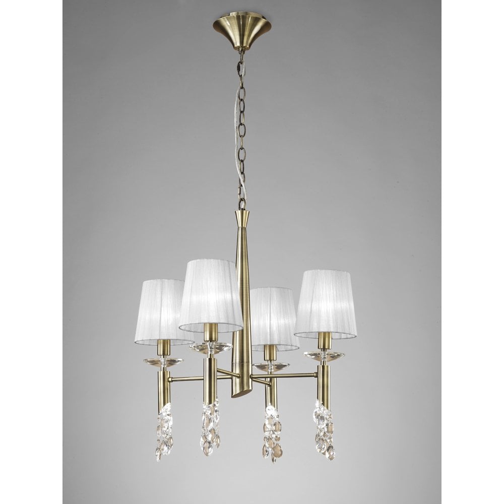 Luxurious Tiffany Pendant: Antique Brass with White Shades & Sparkling Crystal Elegance
