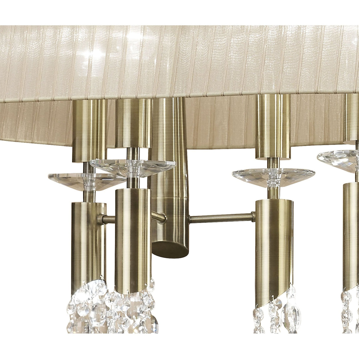 Antique Brass Tiffany Pendant Light with Soft Bronze Shade & Clear Crystal Accents