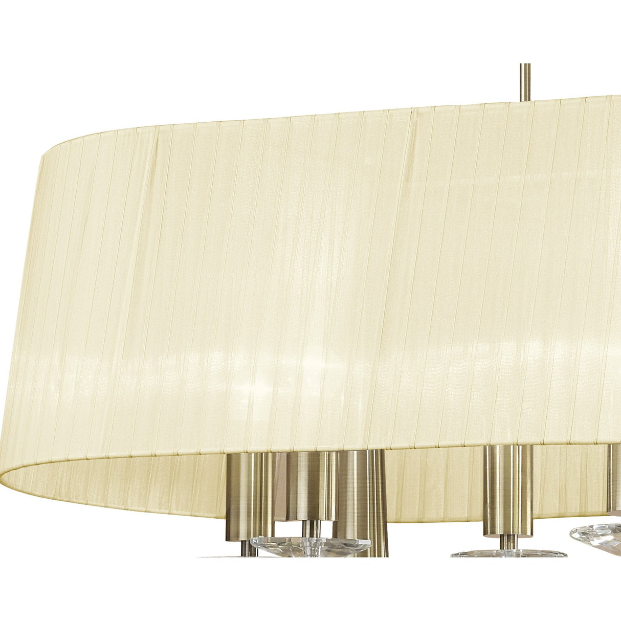 Luxurious Tiffany Pendant Chandelier: 6+6 Light, Antique Brass & Cream Shade with Clear Crystals
