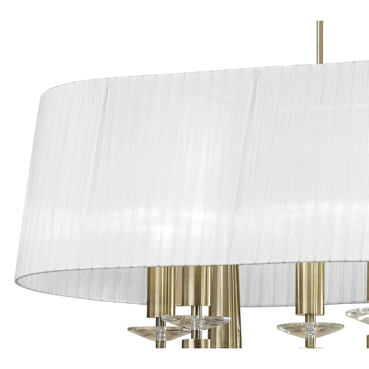 Tiffany Pendant Light Oval Duo: Antique Brass, White Shade, Clear Crystal Elegance