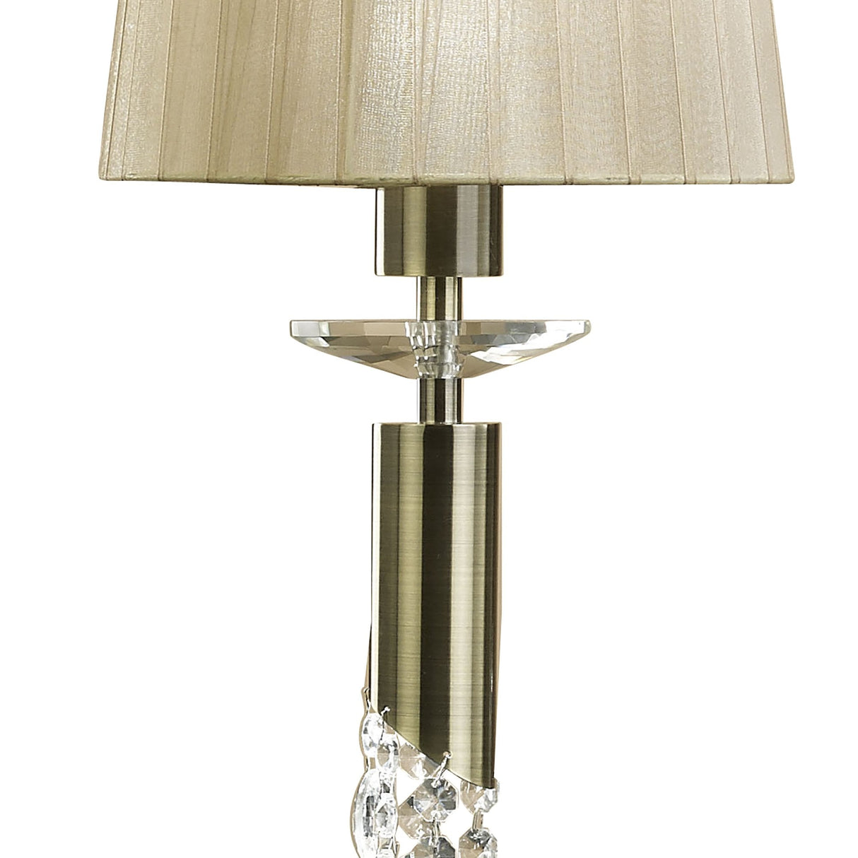 Tiffany Pendant 3+3 Light Chandelier in Antique Brass with Soft Bronze Shades and Clear Crystal Details