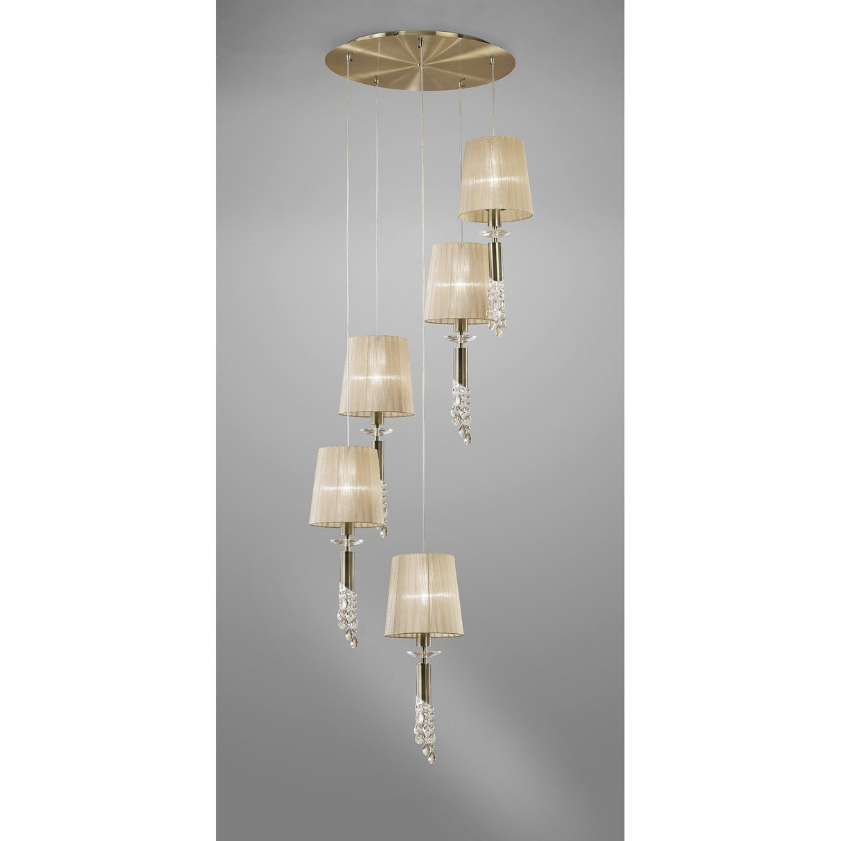 Tiffany 5+5 Light Pendant: Antique Brass & Bronze Elegance with Crystal Cascade