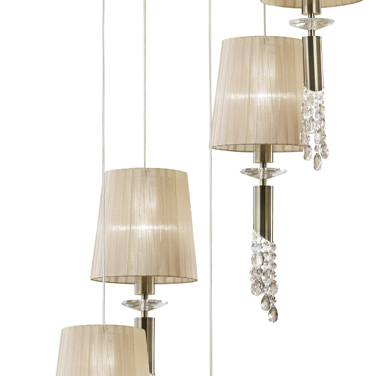 Tiffany 5+5 Light Pendant: Antique Brass & Bronze Elegance with Crystal Cascade