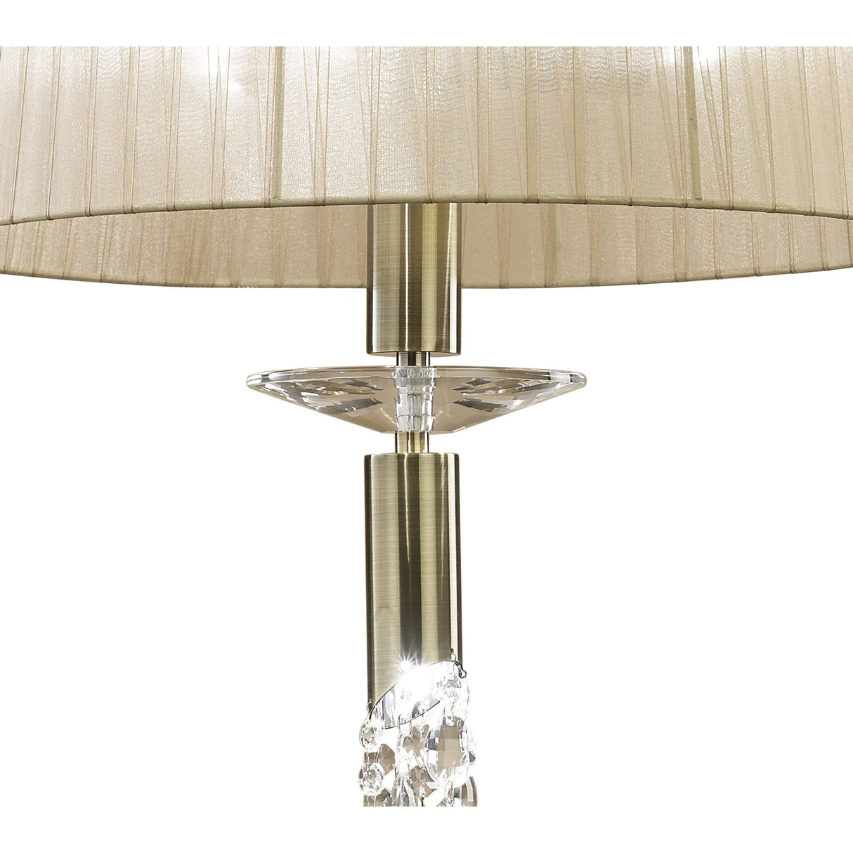 Tiffany Pendant 3+1 Light E27+G9, Antique Brass with Soft Bronze Shade & Clear K9 Crystal Accents