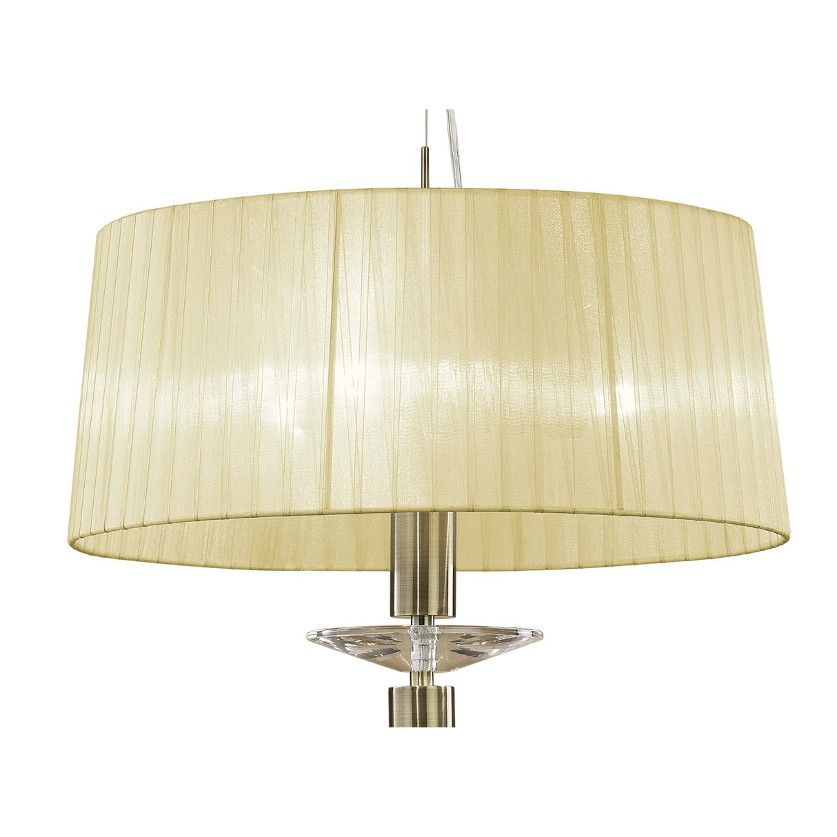 Tiffany Pendant Light: Antique Brass with Cream Shade & Clear Crystal Elegance