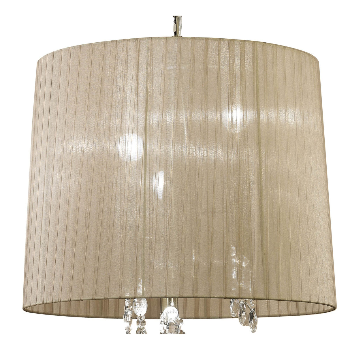 Tiffany 3+3 Light Pendant in Antique Brass with Soft Bronze Shade and Clear Crystals