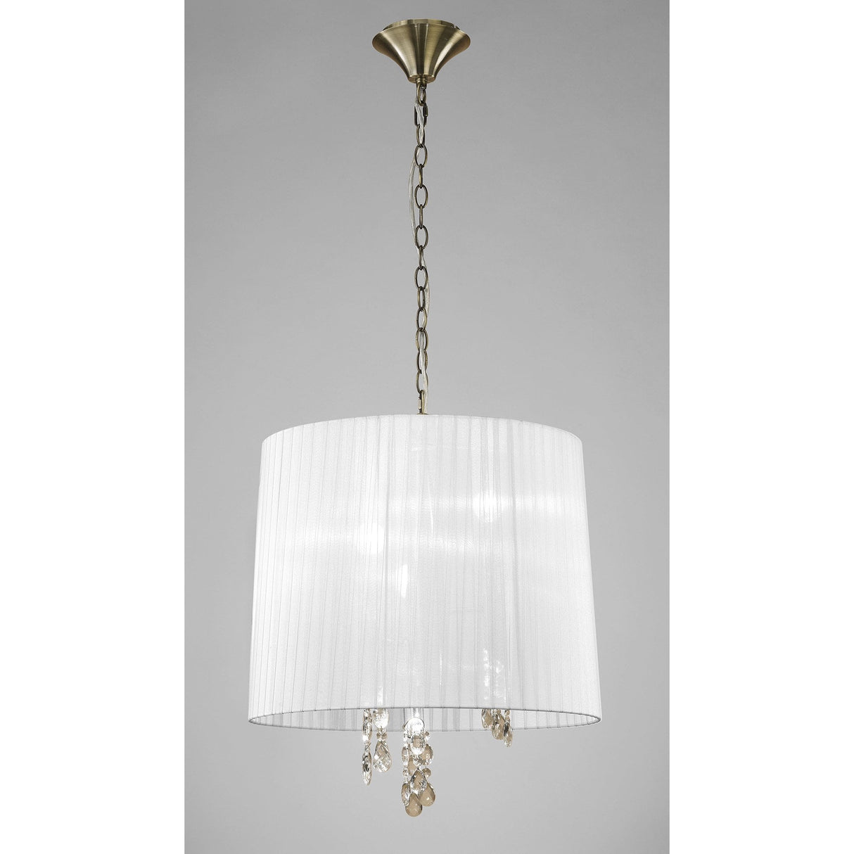 Tiffany M3880 Antique Brass 6-Light Pendant with White Shade & Clear Crystal Elegance