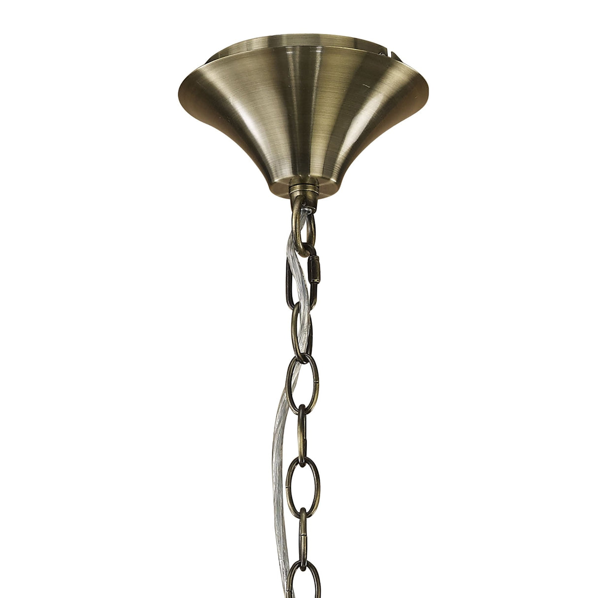 Tiffany M3880 Antique Brass 6-Light Pendant with White Shade & Clear Crystal Elegance