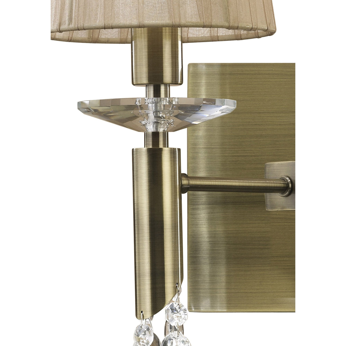 Tiffany Antique Brass Crystal Wall Lamp with Dual Light and Soft Bronze Shade