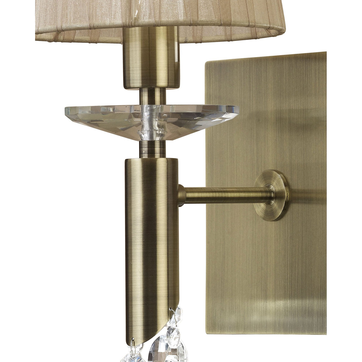 Elegance in Illumination: Tiffany Antique Brass Crystal Wall Lamp with Soft Bronze Shade