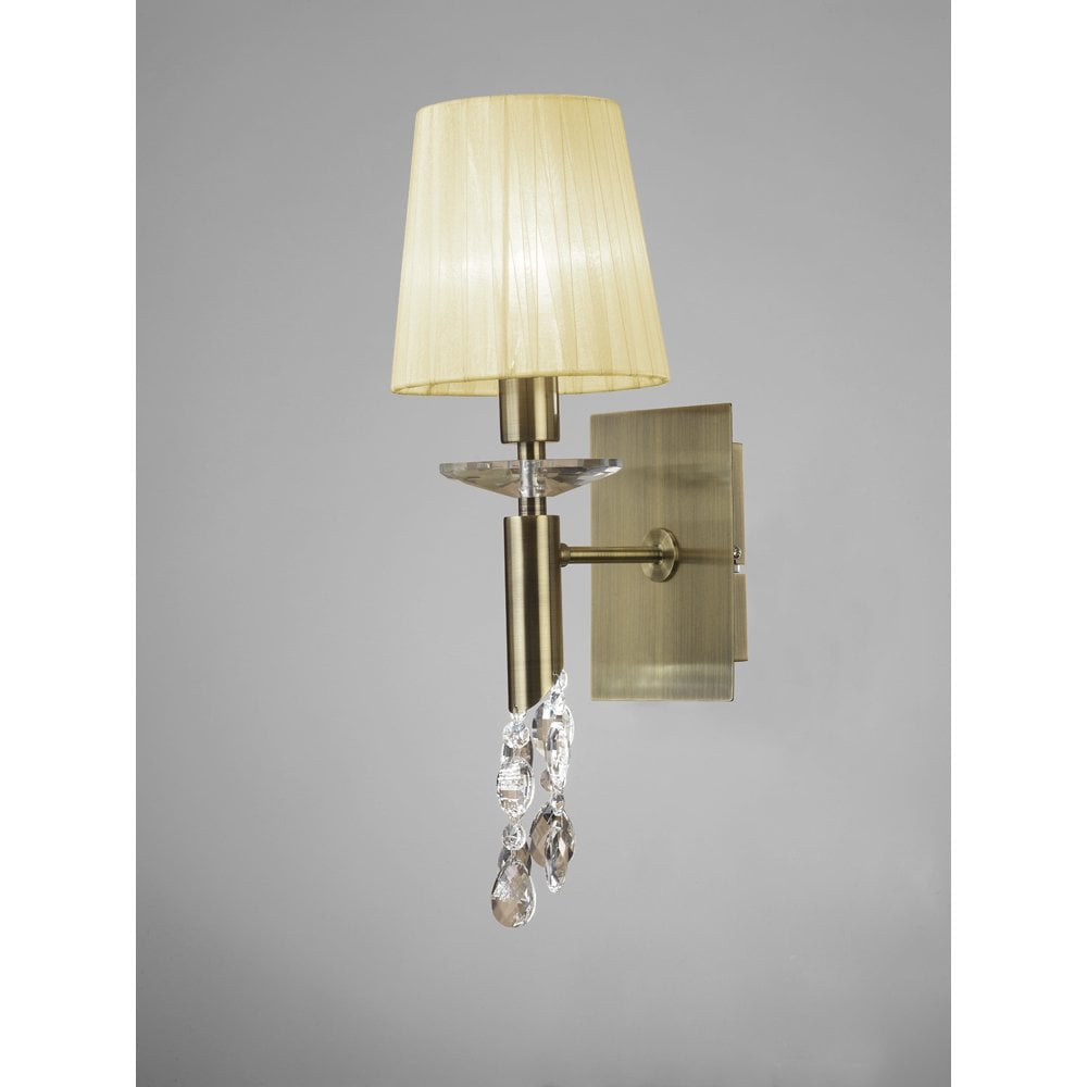Tiffany Antique Brass Wall Sconce with Cream Shade & Clear Crystal Detailing
