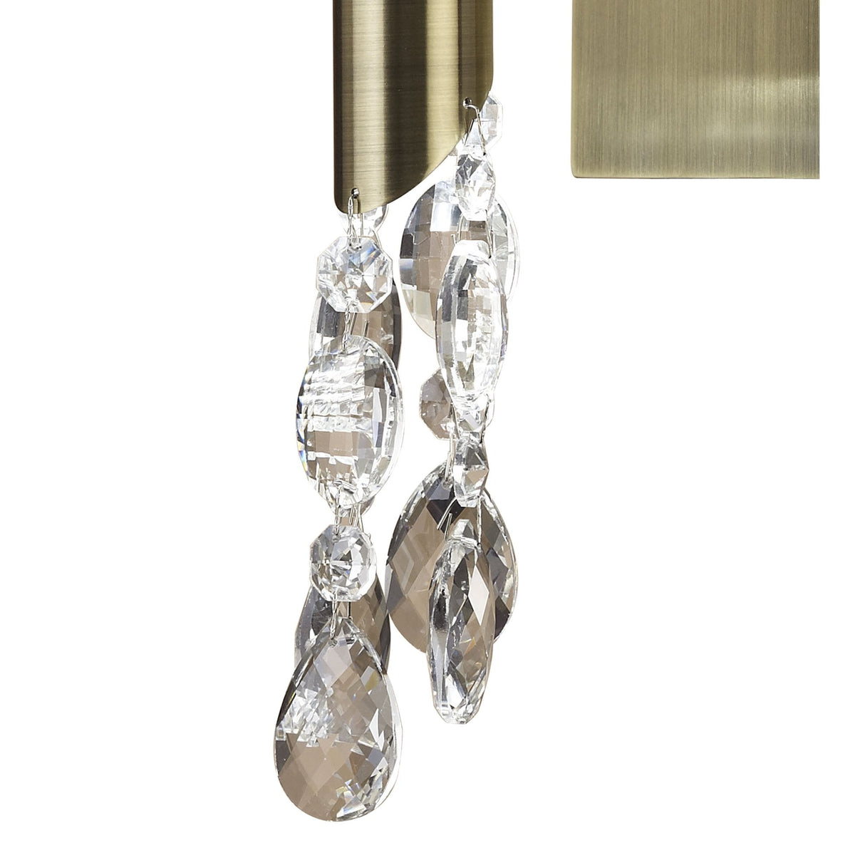 Antique Brass Tiffany Wall Lamp with White Shade and Clear Crystal Accents