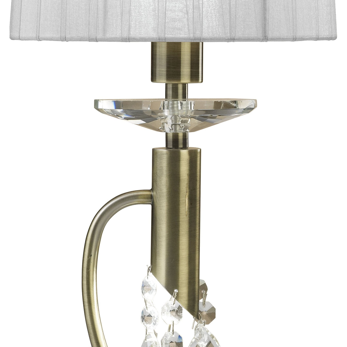 M3888 Tiffany Table Lamp: Antique Brass with White Shade & Clear Crystal Elegance
