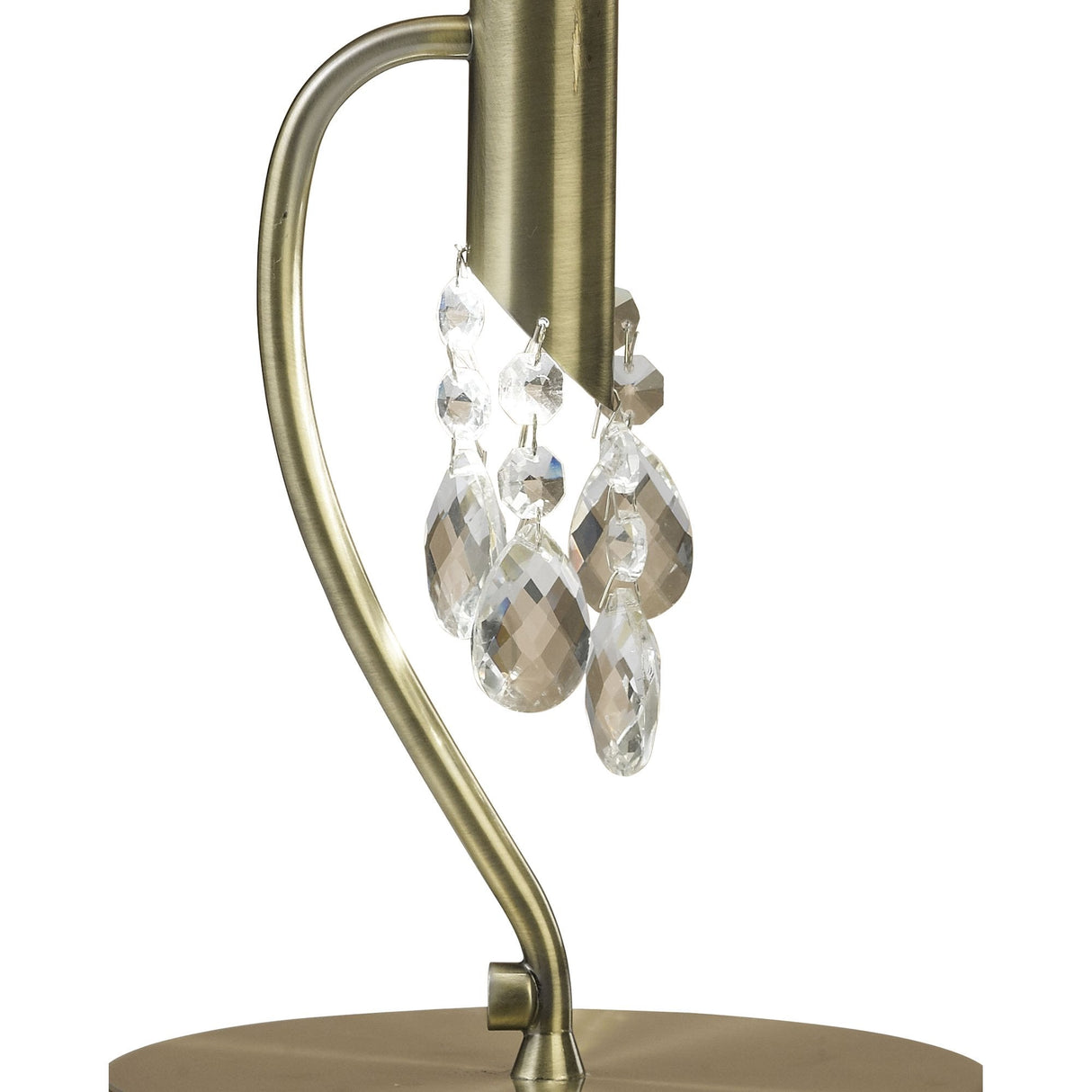 M3888 Tiffany Table Lamp: Antique Brass with White Shade & Clear Crystal Elegance
